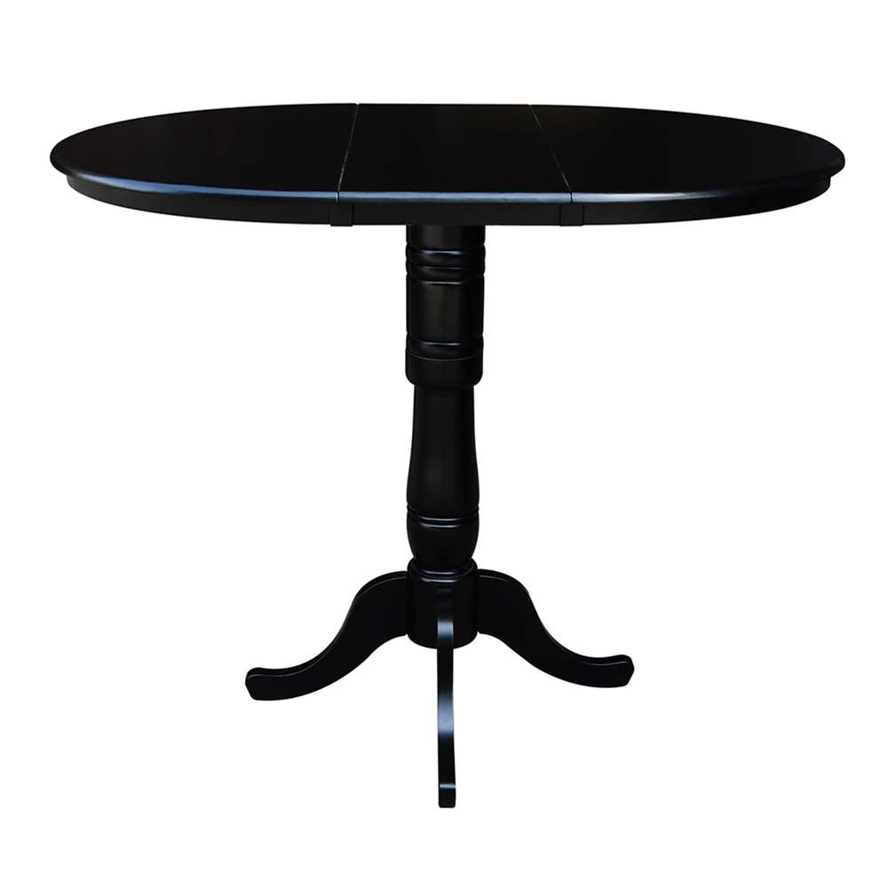 International Concepts - 36in Round Top Ped Table with 12in Leaf - 41.3inH - Bar Height in Black Finish - K46-36RXT-6B-2 veiw 2