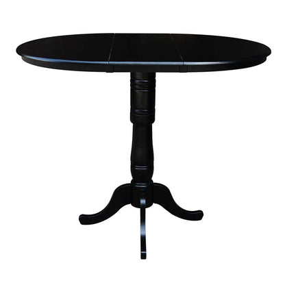 International Concepts - 36in Round Top Ped Table with 12in Leaf - 41.3inH - Bar Height in Black Finish - K46-36RXT-6B-2 veiw 2