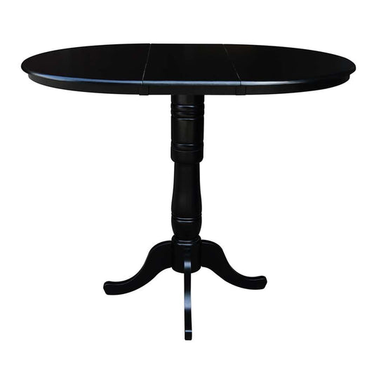 International Concepts - 36in Round Top Ped Table with 12in Leaf - 41.3inH - Bar Height in Black Finish - K46-36RXT-6B-2 veiw 2