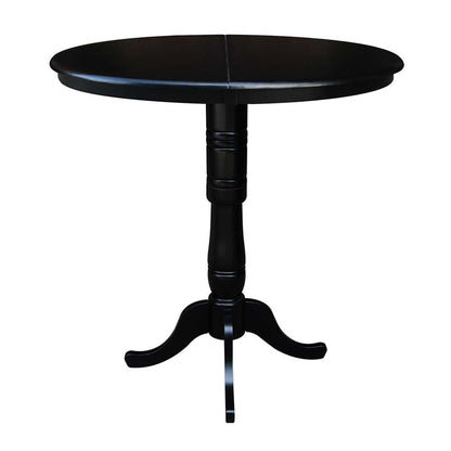 International Concepts - 36in Round Top Ped Table with 12in Leaf - 41.3inH - Bar Height in Black Finish - K46-36RXT-6B-2 veiw 3