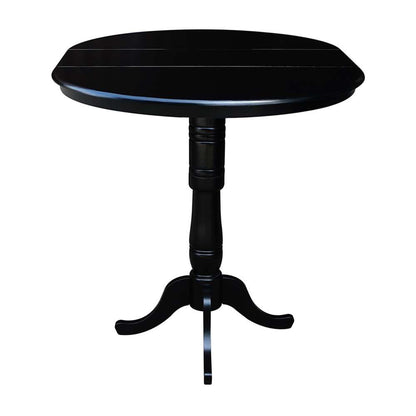 International Concepts - 36in Round Top Ped Table with 12in Leaf - 41.3inH - Bar Height in Black Finish - K46-36RXT-6B-2 veiw 4