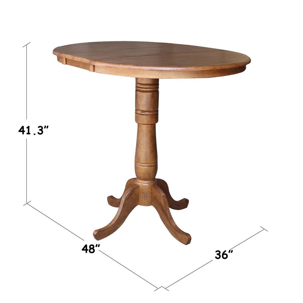 International Concepts - 36in Round Top Ped Table with 12in Leaf - 41.3inH - Bar Height in Distressed Oak Finish - K42-36RXT-6B-2 veiw 2