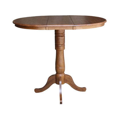 International Concepts - 36in Round Top Ped Table with 12in Leaf - 41.3inH - Bar Height in Distressed Oak Finish - K42-36RXT-6B-2 veiw 3