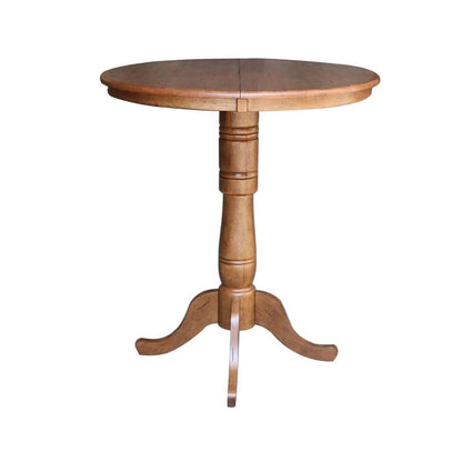 International Concepts - 36in Round Top Ped Table with 12in Leaf - 41.3inH - Bar Height in Distressed Oak Finish - K42-36RXT-6B-2 veiw 4