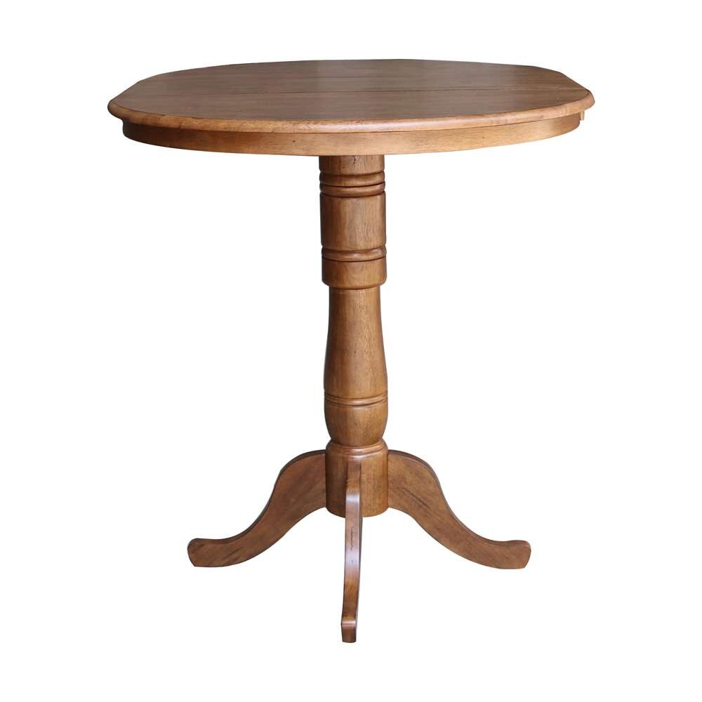 International Concepts - 36in Round Top Ped Table with 12in Leaf - 41.3inH - Bar Height in Distressed Oak Finish - K42-36RXT-6B-2 veiw 5