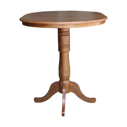 International Concepts - 36in Round Top Ped Table with 12in Leaf - 41.3inH - Bar Height in Distressed Oak Finish - K42-36RXT-6B-2 veiw 5