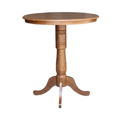 International Concepts - 36in Round Top Ped Table with 12in Leaf - 41.3inH - Bar Height in Distressed Oak Finish - K42-36RXT-6B-2 veiw 6