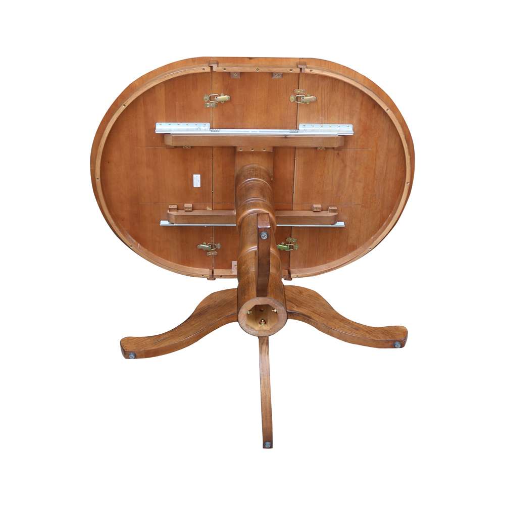 International Concepts - 36in Round Top Ped Table with 12in Leaf - 41.3inH - Bar Height in Distressed Oak Finish - K42-36RXT-6B-2 veiw 7
