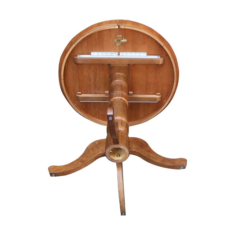 International Concepts - 36in Round Top Ped Table with 12in Leaf - 41.3inH - Bar Height in Distressed Oak Finish - K42-36RXT-6B-2 veiw 8
