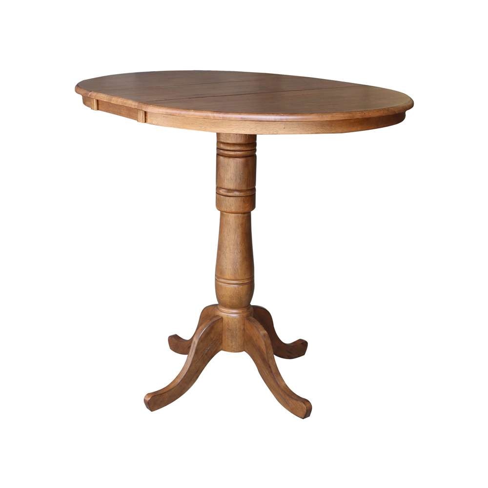 International Concepts - 36in Round Top Ped Table with 12in Leaf - 41.3inH - Bar Height in Distressed Oak Finish - K42-36RXT-6B-2 veiw 9