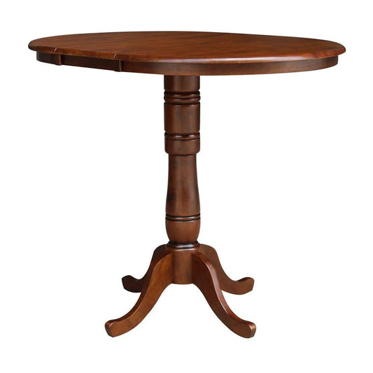 International Concepts - 36in Round Top Ped Table with 12in Leaf - 41.3inH - Bar Height in Espresso Finish - K581-36RXT-6B-2 veiw 1