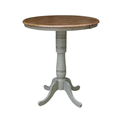 International Concepts - 36in Round Top Ped Table with 12in Leaf - 41.3inH - Bar Height in Hickory/Stone Finish - K41-36RXT-6B-2 veiw 1