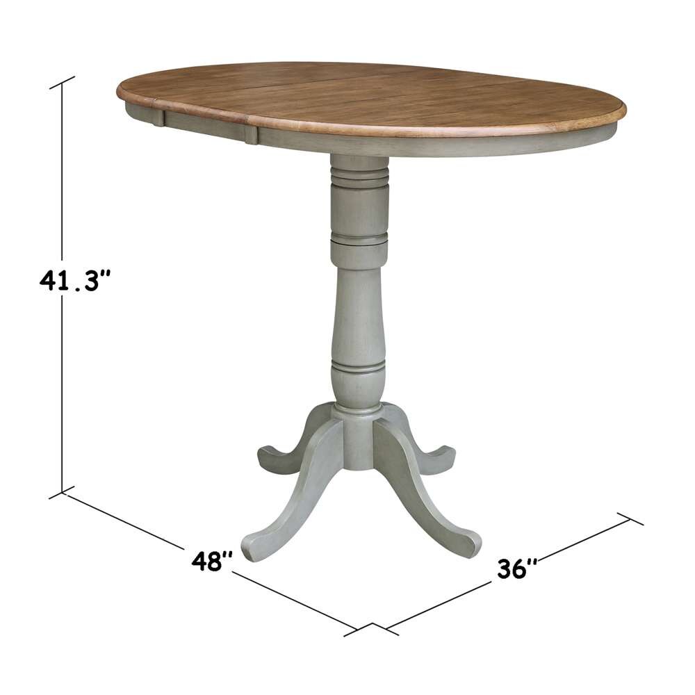 International Concepts - 36in Round Top Ped Table with 12in Leaf - 41.3inH - Bar Height in Hickory/Stone Finish - K41-36RXT-6B-2 veiw 2