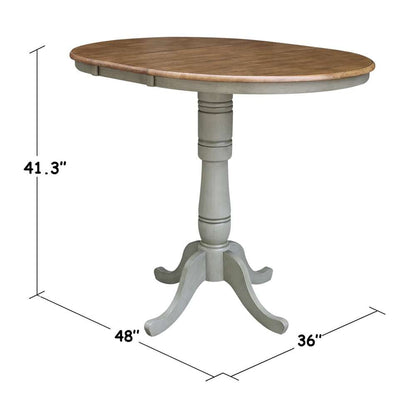 International Concepts - 36in Round Top Ped Table with 12in Leaf - 41.3inH - Bar Height in Hickory/Stone Finish - K41-36RXT-6B-2 veiw 2