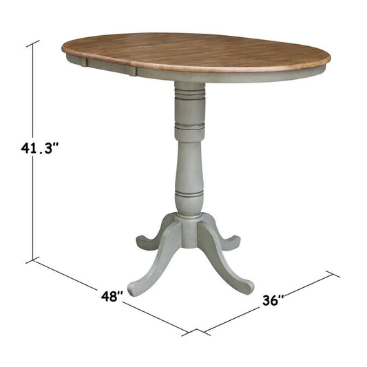 International Concepts - 36in Round Top Ped Table with 12in Leaf - 41.3inH - Bar Height in Hickory/Stone Finish - K41-36RXT-6B-2 veiw 2