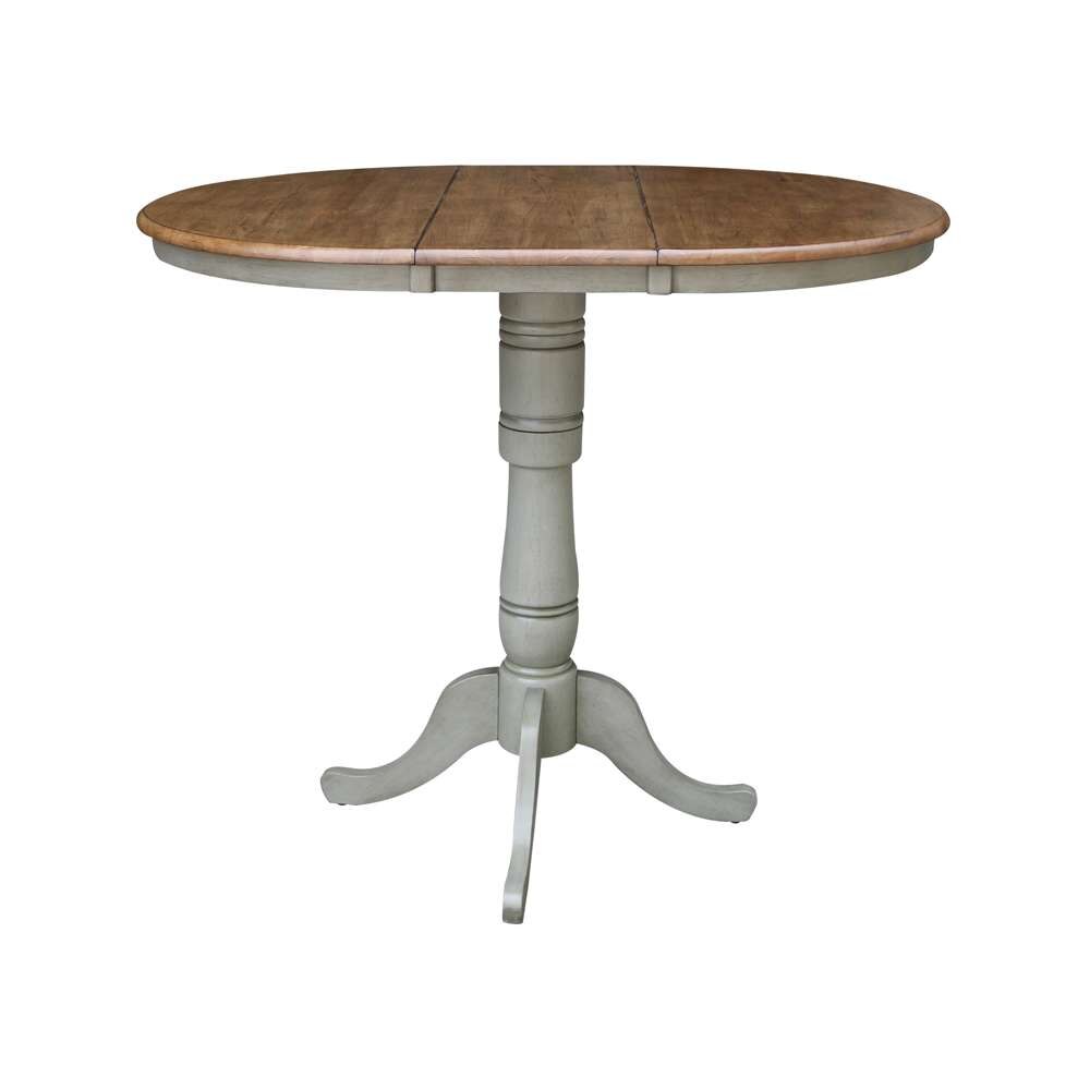 International Concepts - 36in Round Top Ped Table with 12in Leaf - 41.3inH - Bar Height in Hickory/Stone Finish - K41-36RXT-6B-2 veiw 3