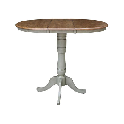 International Concepts - 36in Round Top Ped Table with 12in Leaf - 41.3inH - Bar Height in Hickory/Stone Finish - K41-36RXT-6B-2 veiw 3