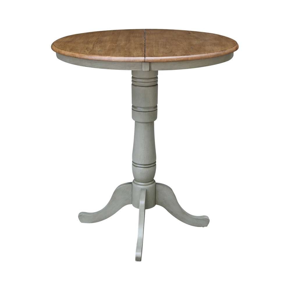 International Concepts - 36in Round Top Ped Table with 12in Leaf - 41.3inH - Bar Height in Hickory/Stone Finish - K41-36RXT-6B-2 veiw 4