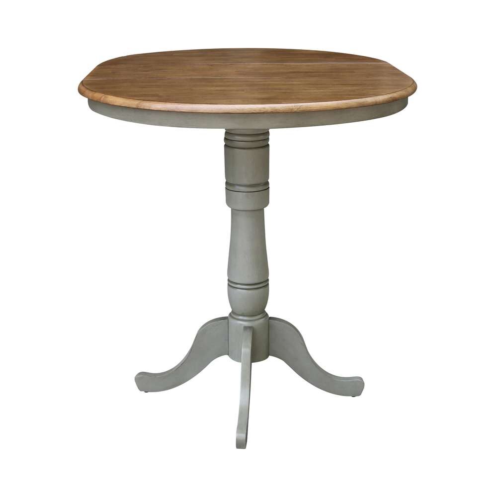 International Concepts - 36in Round Top Ped Table with 12in Leaf - 41.3inH - Bar Height in Hickory/Stone Finish - K41-36RXT-6B-2 veiw 5