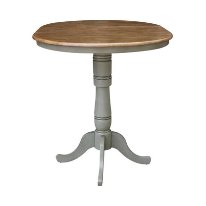 International Concepts - 36in Round Top Ped Table with 12in Leaf - 41.3inH - Bar Height in Hickory/Stone Finish - K41-36RXT-6B-2 veiw 5