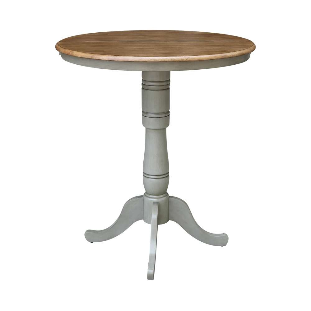 International Concepts - 36in Round Top Ped Table with 12in Leaf - 41.3inH - Bar Height in Hickory/Stone Finish - K41-36RXT-6B-2 veiw 6
