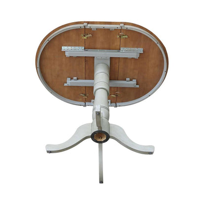 International Concepts - 36in Round Top Ped Table with 12in Leaf - 41.3inH - Bar Height in Hickory/Stone Finish - K41-36RXT-6B-2 veiw 7