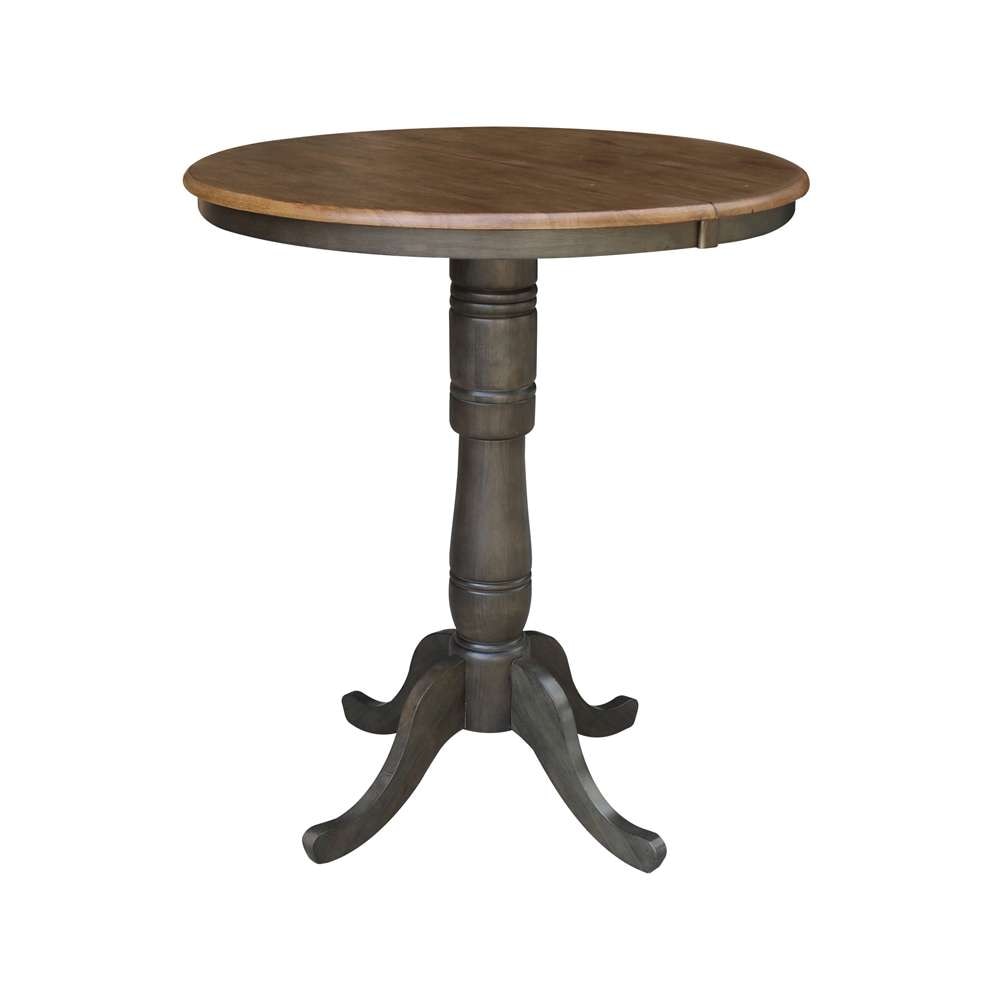 International Concepts - 36in Round Top Ped Table with 12in Leaf - 41.3inH - Bar Height in Hickory/Washed Coal Finish - K45-36RXT-6B-2 veiw 1