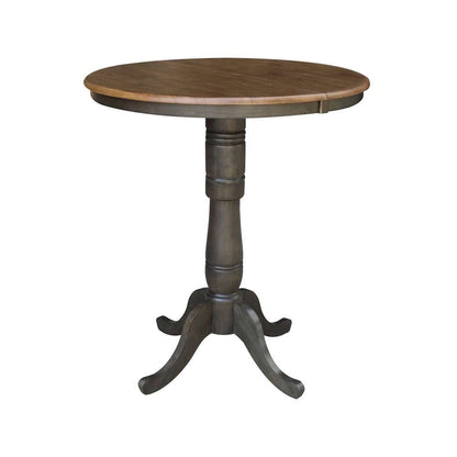 International Concepts - 36in Round Top Ped Table with 12in Leaf - 41.3inH - Bar Height in Hickory/Washed Coal Finish - K45-36RXT-6B-2 veiw 1