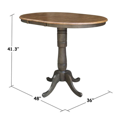 International Concepts - 36in Round Top Ped Table with 12in Leaf - 41.3inH - Bar Height in Hickory/Washed Coal Finish - K45-36RXT-6B-2 veiw 2