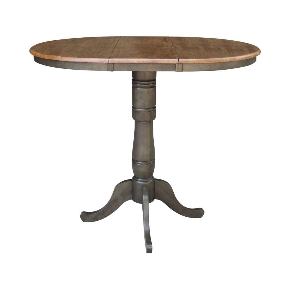 International Concepts - 36in Round Top Ped Table with 12in Leaf - 41.3inH - Bar Height in Hickory/Washed Coal Finish - K45-36RXT-6B-2 veiw 3