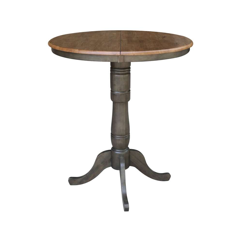 International Concepts - 36in Round Top Ped Table with 12in Leaf - 41.3inH - Bar Height in Hickory/Washed Coal Finish - K45-36RXT-6B-2 veiw 4