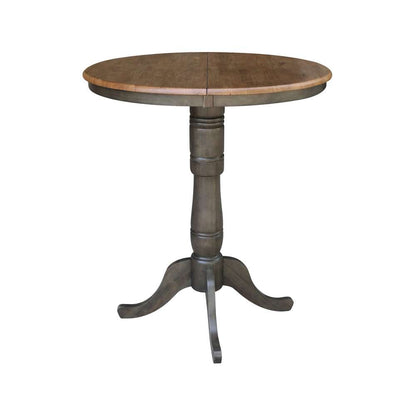 International Concepts - 36in Round Top Ped Table with 12in Leaf - 41.3inH - Bar Height in Hickory/Washed Coal Finish - K45-36RXT-6B-2 veiw 4