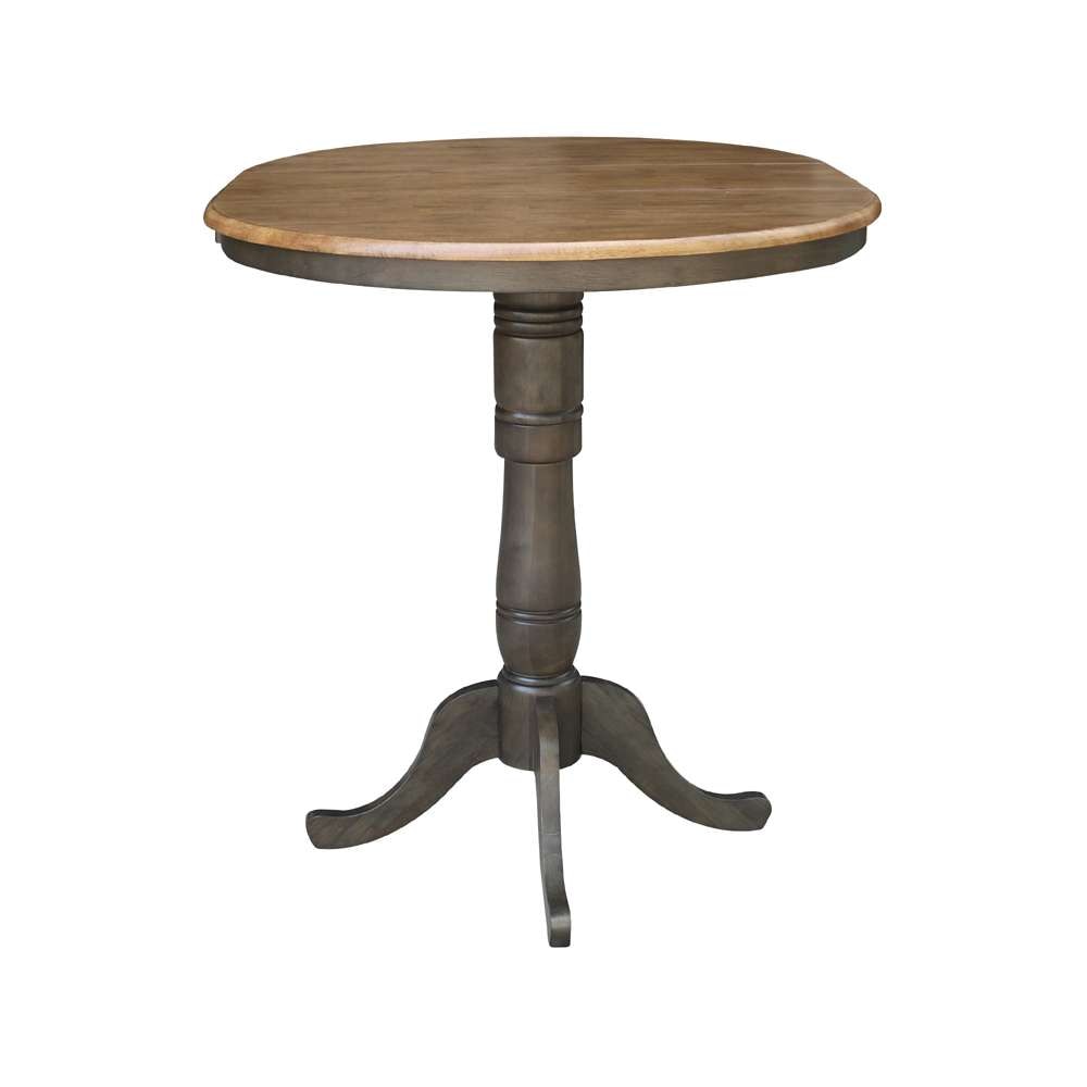 International Concepts - 36in Round Top Ped Table with 12in Leaf - 41.3inH - Bar Height in Hickory/Washed Coal Finish - K45-36RXT-6B-2 veiw 5