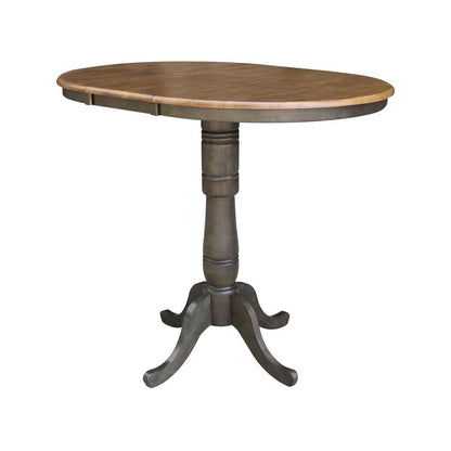 International Concepts - 36in Round Top Ped Table with 12in Leaf - 41.3inH - Bar Height in Hickory/Washed Coal Finish - K45-36RXT-6B-2 veiw 9