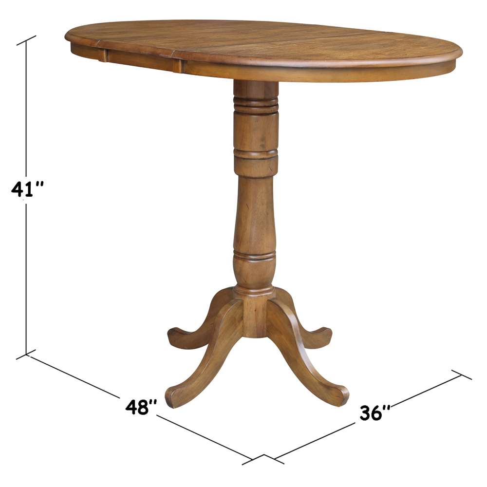 International Concepts - 36in Round Top Ped Table with 12in Leaf - 41.3inH - Bar Height in Pecan Finish - K59-36RXT-6B-2 veiw 2