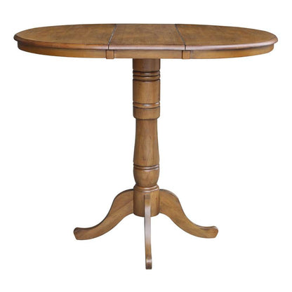 International Concepts - 36in Round Top Ped Table with 12in Leaf - 41.3inH - Bar Height in Pecan Finish - K59-36RXT-6B-2 veiw 3