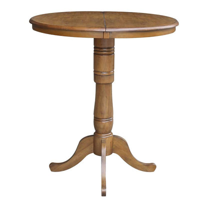 International Concepts - 36in Round Top Ped Table with 12in Leaf - 41.3inH - Bar Height in Pecan Finish - K59-36RXT-6B-2 veiw 4