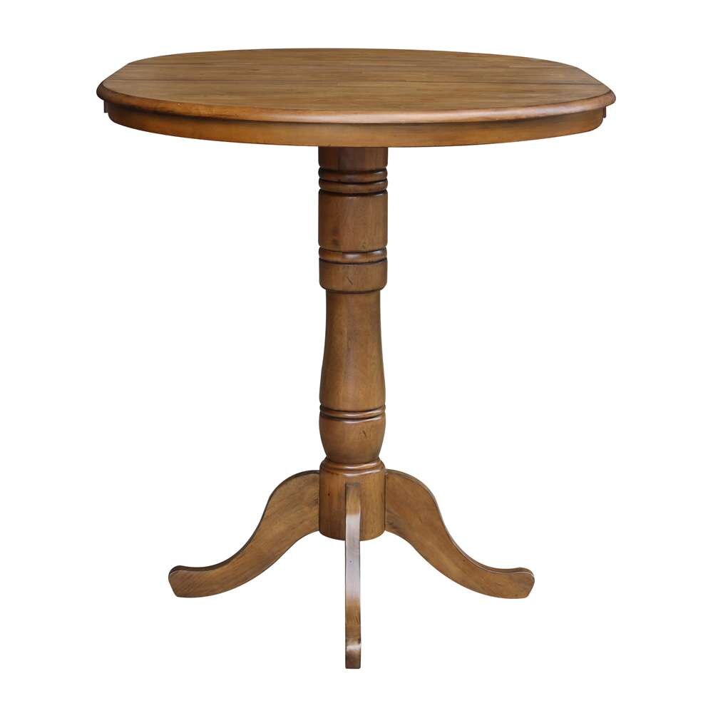 International Concepts - 36in Round Top Ped Table with 12in Leaf - 41.3inH - Bar Height in Pecan Finish - K59-36RXT-6B-2 veiw 5