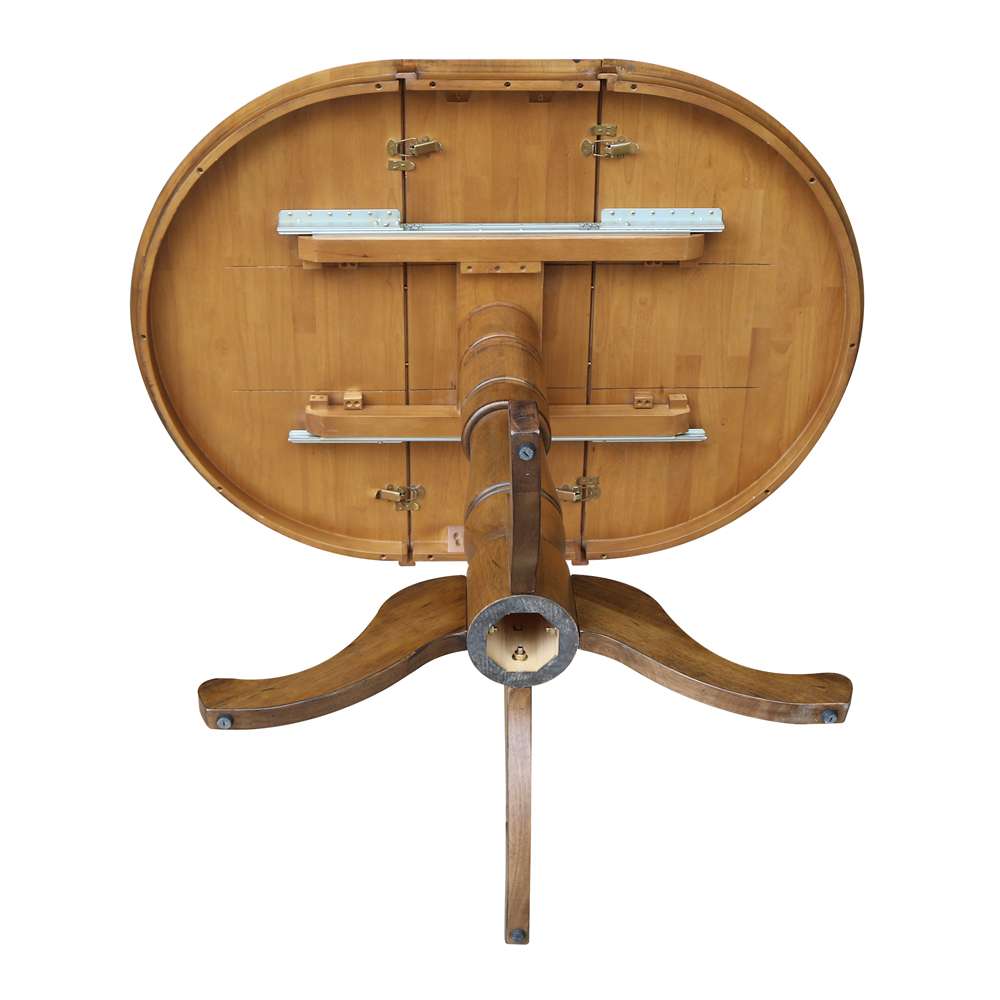 International Concepts - 36in Round Top Ped Table with 12in Leaf - 41.3inH - Bar Height in Pecan Finish - K59-36RXT-6B-2 veiw 7