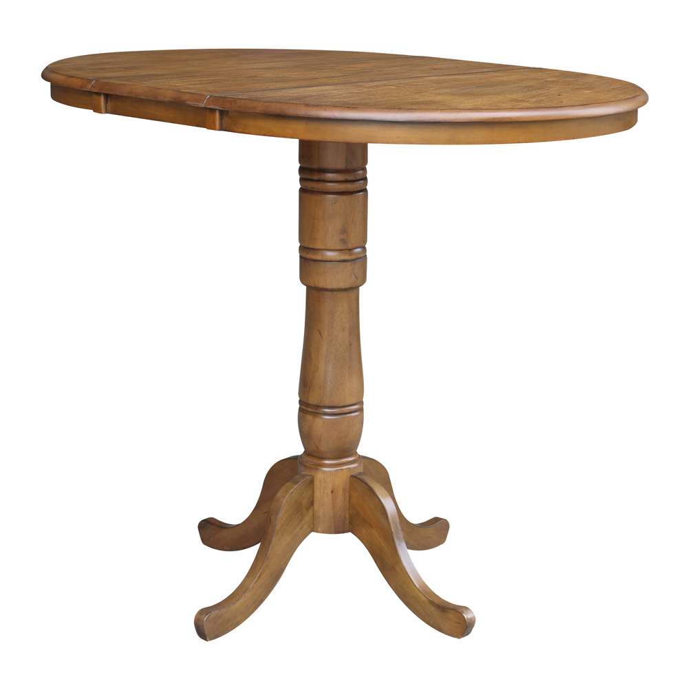 International Concepts - 36in Round Top Ped Table with 12in Leaf - 41.3inH - Bar Height in Pecan Finish - K59-36RXT-6B-2 veiw 8