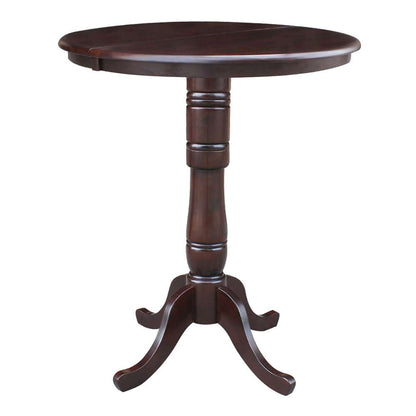 International Concepts - 36in Round Top Ped Table with 12in Leaf - 41.3inH - Bar Height in Rich Mocha Finish - K15-36RXT-6B-2 veiw 1