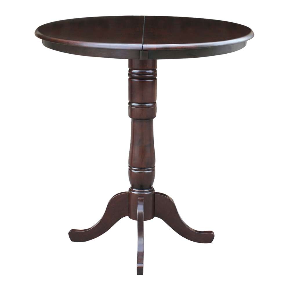 International Concepts - 36in Round Top Ped Table with 12in Leaf - 41.3inH - Bar Height in Rich Mocha Finish - K15-36RXT-6B-2 veiw 3