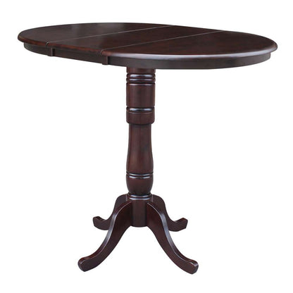 International Concepts - 36in Round Top Ped Table with 12in Leaf - 41.3inH - Bar Height in Rich Mocha Finish - K15-36RXT-6B-2 veiw 4