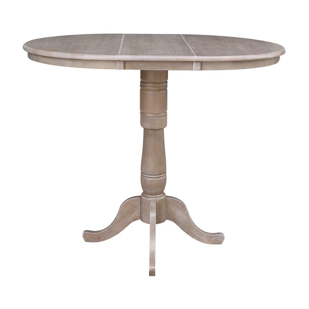 International Concepts - 36in Round Top Ped Table with 12in Leaf - 41.3inH - Bar Height in Washed Gray Taupe Finish - K09-36RXT-6B-2 veiw 3