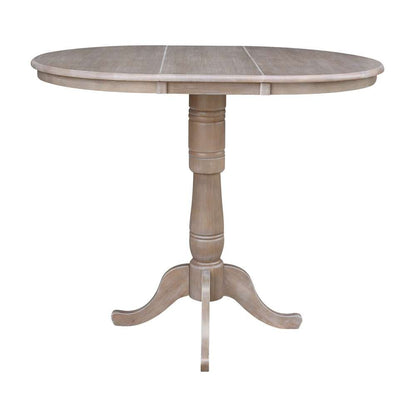 International Concepts - 36in Round Top Ped Table with 12in Leaf - 41.3inH - Bar Height in Washed Gray Taupe Finish - K09-36RXT-6B-2 veiw 3