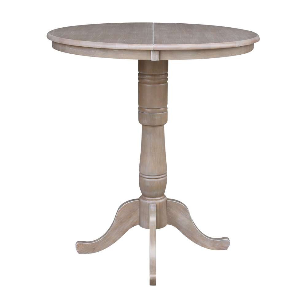 International Concepts - 36in Round Top Ped Table with 12in Leaf - 41.3inH - Bar Height in Washed Gray Taupe Finish - K09-36RXT-6B-2 veiw 4