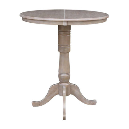 International Concepts - 36in Round Top Ped Table with 12in Leaf - 41.3inH - Bar Height in Washed Gray Taupe Finish - K09-36RXT-6B-2 veiw 4