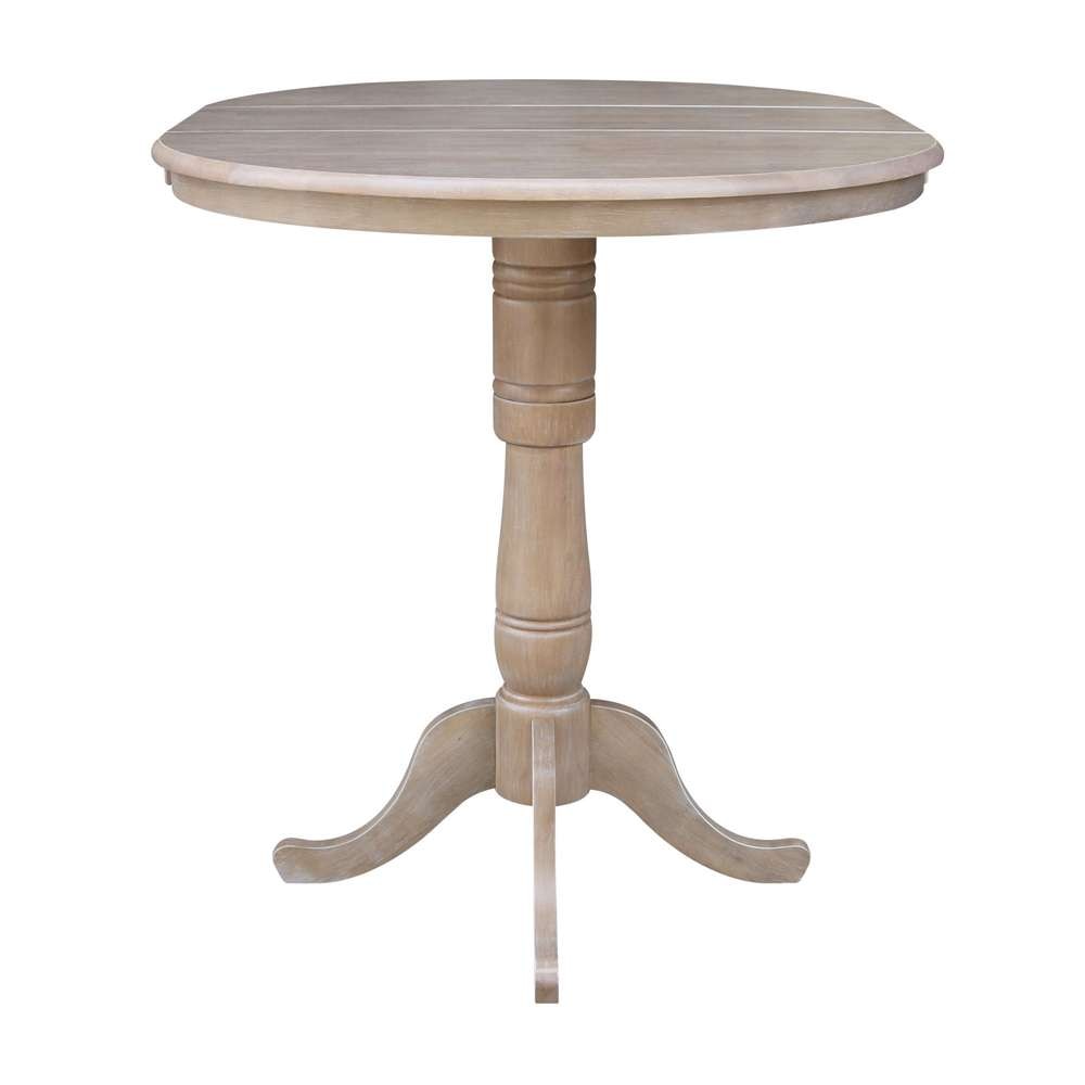 International Concepts - 36in Round Top Ped Table with 12in Leaf - 41.3inH - Bar Height in Washed Gray Taupe Finish - K09-36RXT-6B-2 veiw 5