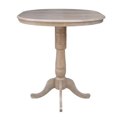 International Concepts - 36in Round Top Ped Table with 12in Leaf - 41.3inH - Bar Height in Washed Gray Taupe Finish - K09-36RXT-6B-2 veiw 5
