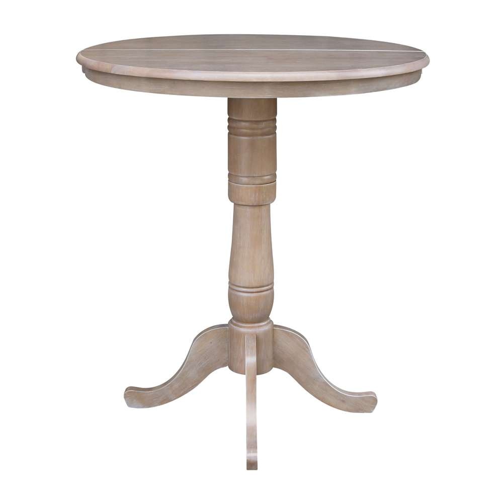International Concepts - 36in Round Top Ped Table with 12in Leaf - 41.3inH - Bar Height in Washed Gray Taupe Finish - K09-36RXT-6B-2 veiw 6